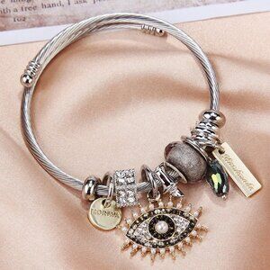 Women Exquisite Rhinestone Evil Eye Pendant Charm Bracelet